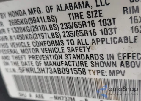 2010 Honda Odyssey Ex-L z USA, uszkodzony, nr VIN 5FNRL3H73AB091558